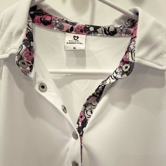 Daily Sports White Long Sleeve Floral Mesh Collard Top.SizeXL - Picture 6 of 11